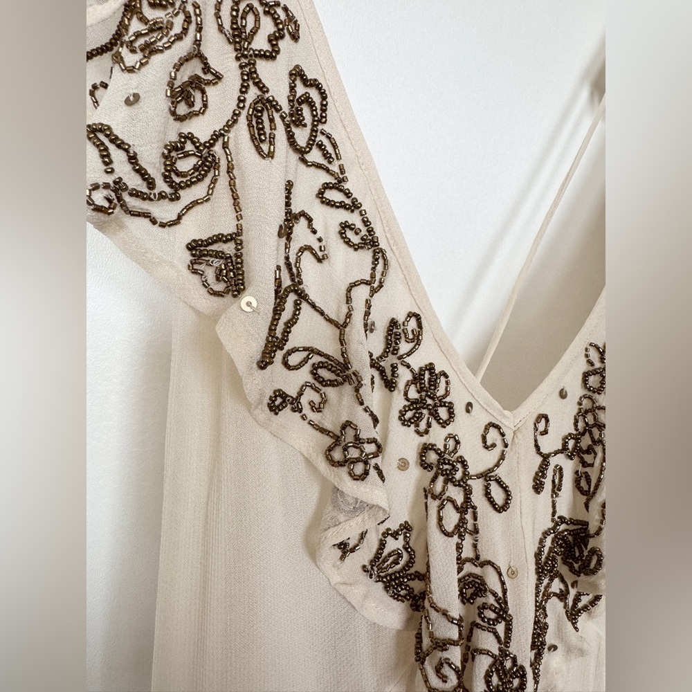 Zara Limited Edition Embroidered Beaded V-Neck Ivory Slip Maxi Dress 7521/652204 - Picture 15 of 15